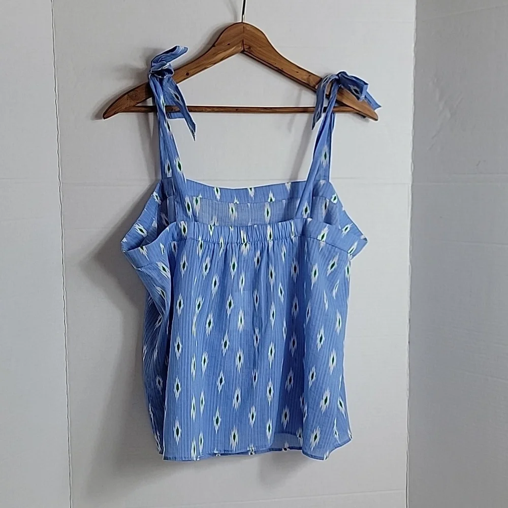 J. Crew Women's Blue White Green W/ Bow Accent Sleeveless Top, L NWT - Picture 2 of 7